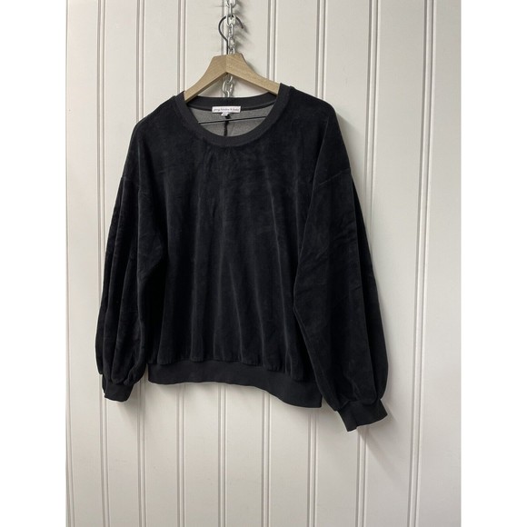 YOUNG FABULOUS & BROKE Black Velour Balloon Sleeve Crewneck Sweater Size Medium - Picture 3 of 8